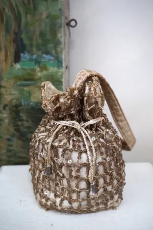 19th Century French Sequinned Drawstring Bag