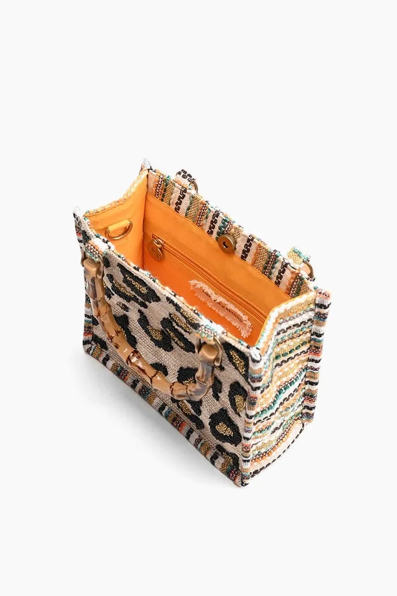 AB23-730 Luxe Leopard Bamboo Handle Handbag