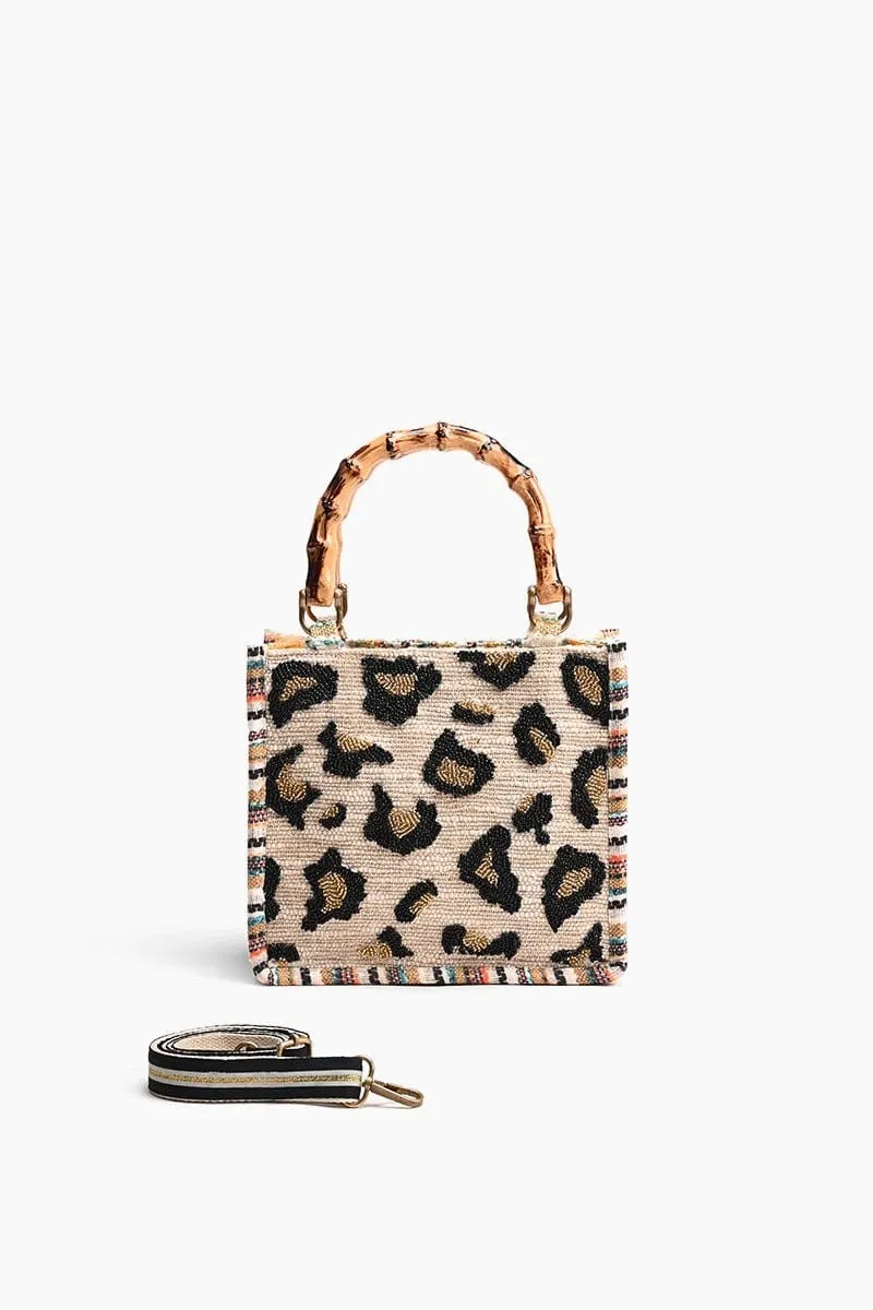AB23-730 Luxe Leopard Bamboo Handle Handbag