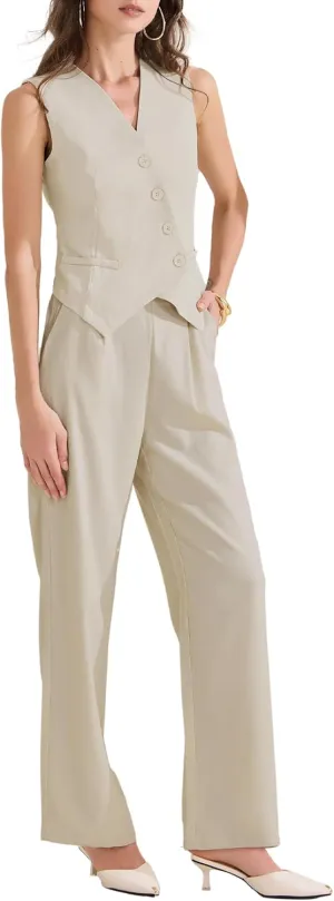 Allegra K Women's Pant Suits 2 Piece Outfit Sleeveless Suit Vest Wide Leg Pants Business Casual Work Blazer Sets