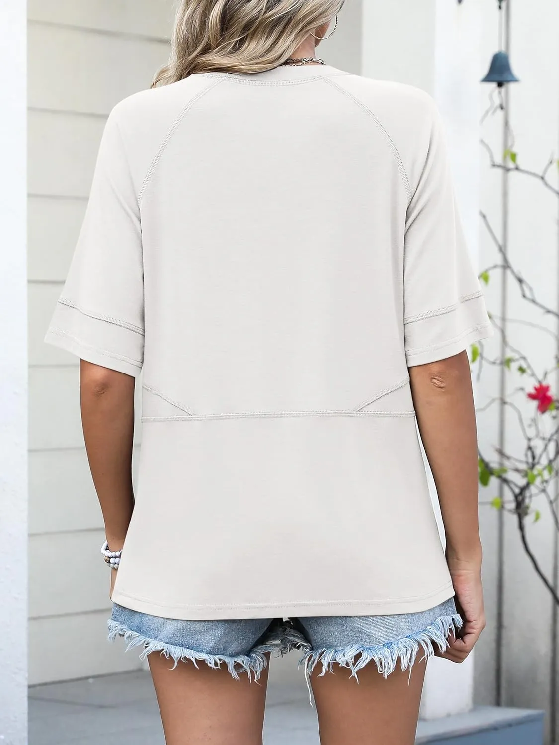ANRABESS Womens Tops Crewneck Half Sleeve Loose Fit T Shirts Solid Cute Flowy Shirts Summer Casual Tees 2025 Trendy Outfits
