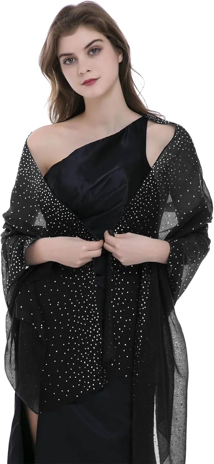 BANETTETA Starry Night Shawls and Wraps for Evening Dresses, Shiny Scarf for Womens Formal Wear