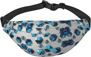 Blue Hexagons and Diamonds Adjustable Belt Hip Bum Bag Fashion Water Resistant Hiking Waist Bag for Traveling Casual Running Hiking Cycling