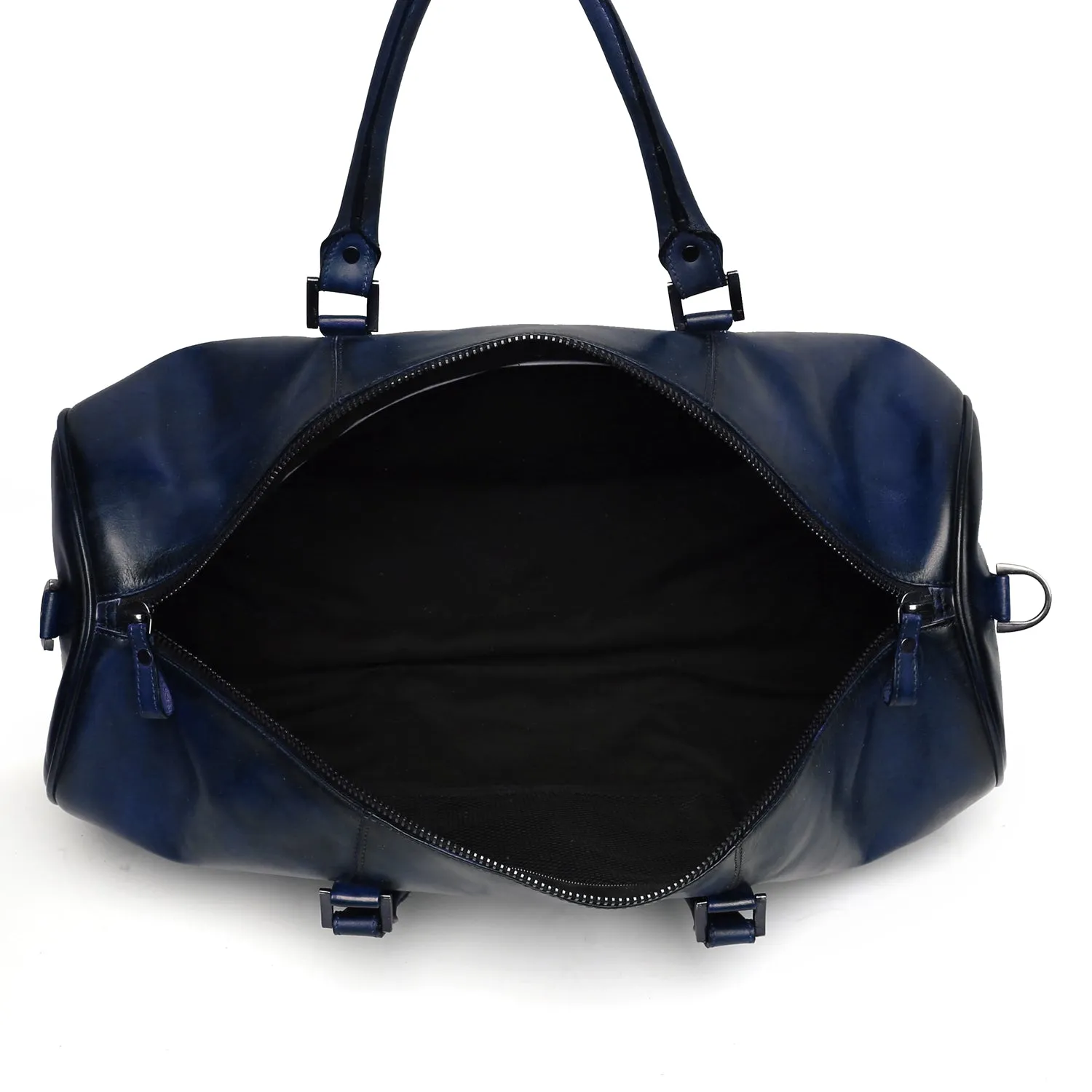 Brune X Bareskin Embossed Lion Blue Leather Duffle Bag