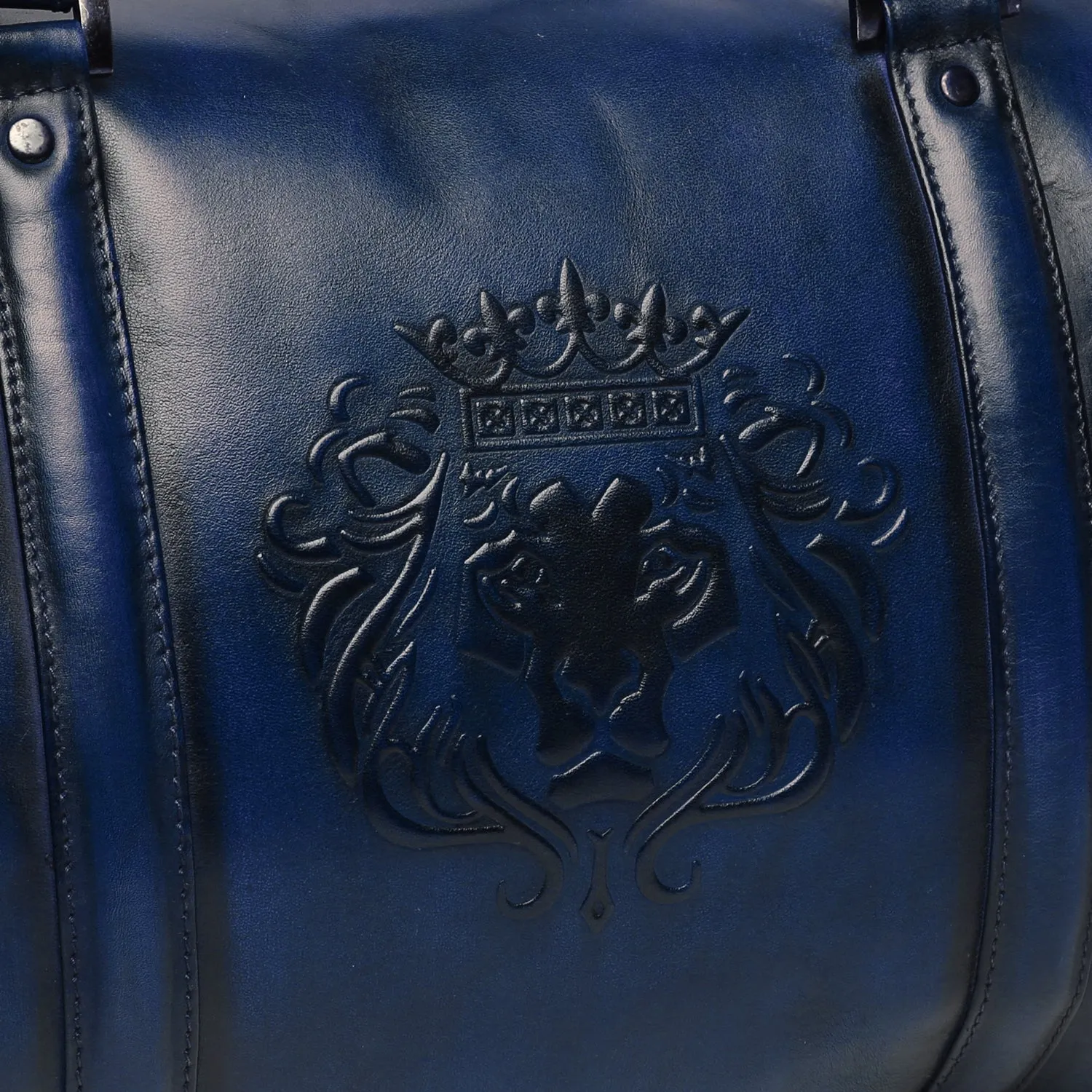 Brune X Bareskin Embossed Lion Blue Leather Duffle Bag