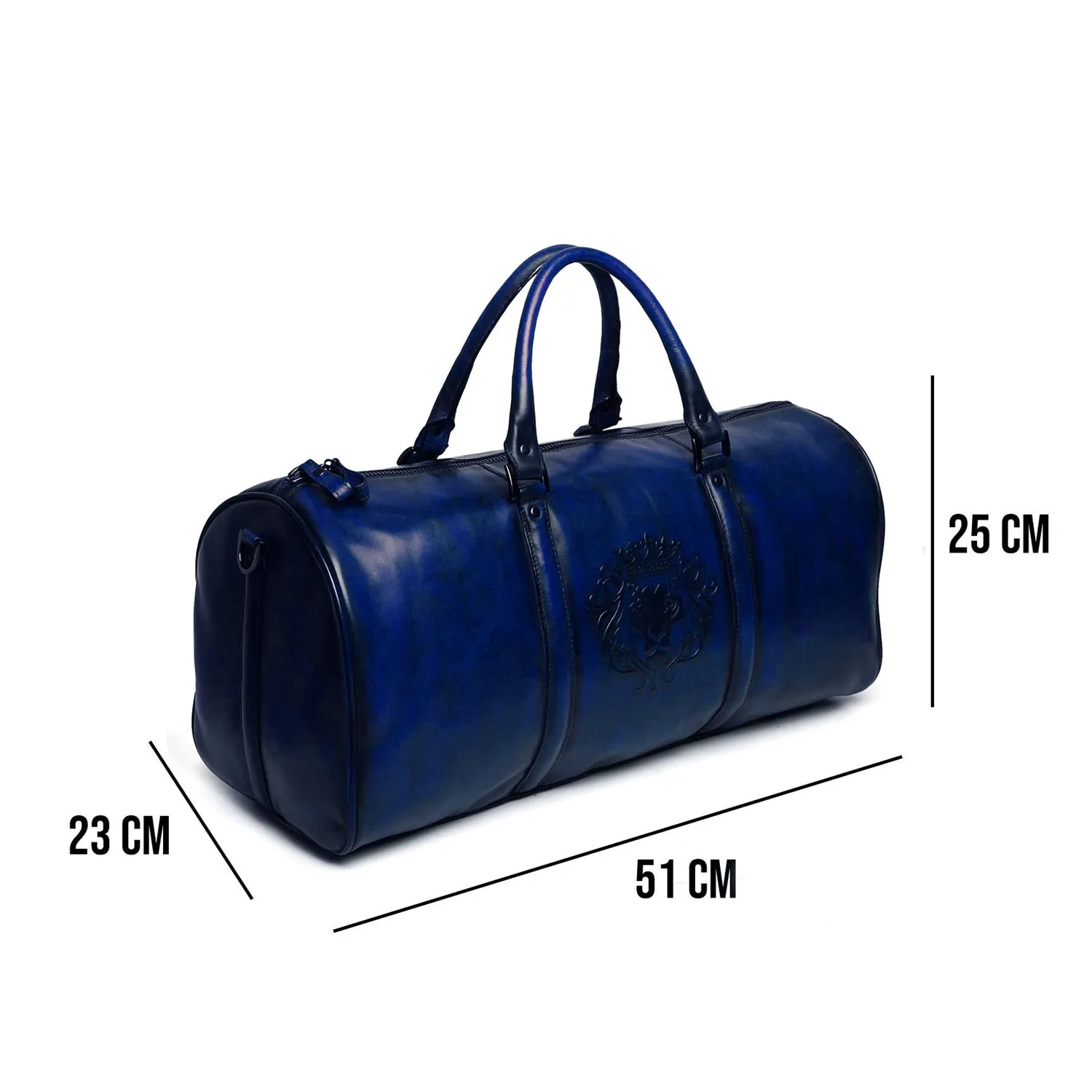 Brune X Bareskin Embossed Lion Blue Leather Duffle Bag