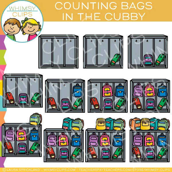 Counting Backpacks in a Cubby Clip Art