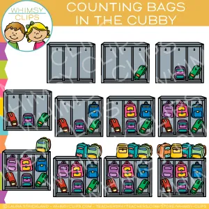 Counting Backpacks in a Cubby Clip Art