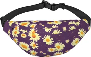 Daisy Purple Flowers Adjustable Belt Hip Bum Bag Fashion Water Resistant Hiking Waist Bag for Traveling Casual Running Hiking Cycling