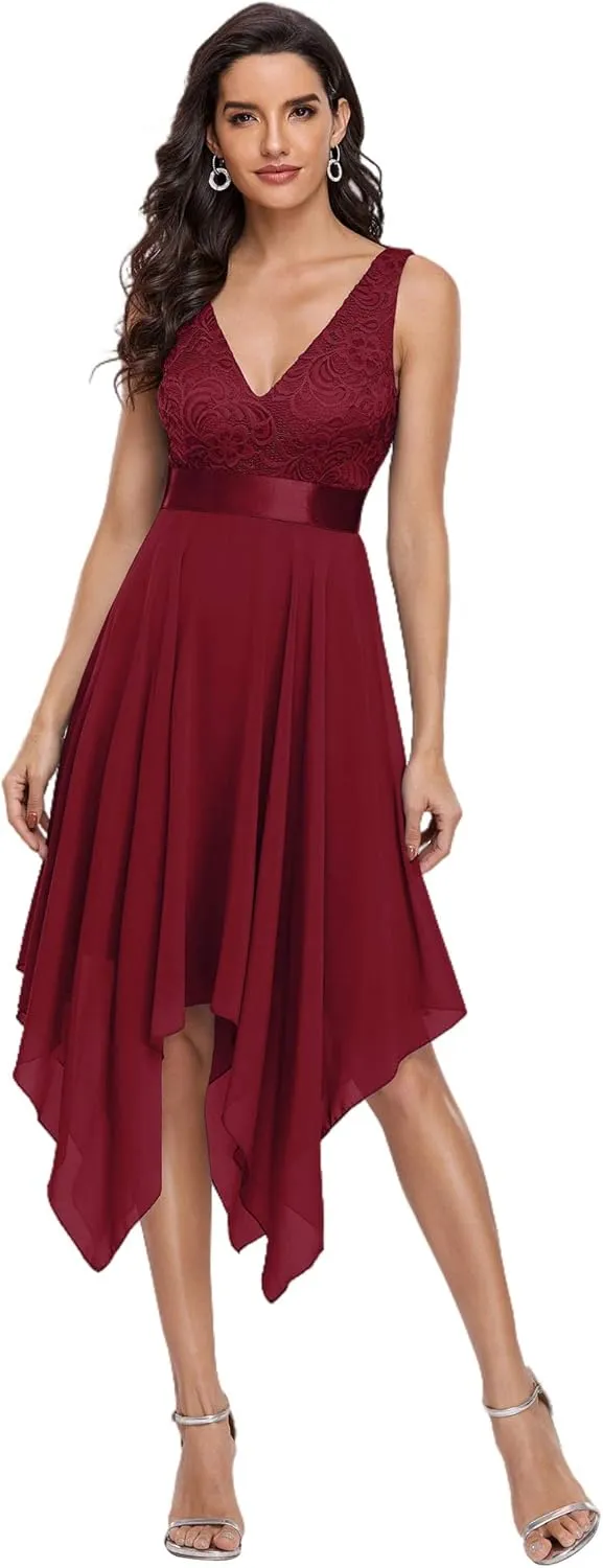 Ever-Pretty Women's Sexy V Neck Empire Waist Sleeveless Lace Chiffon Hi-Lo Cocktail Dress 00207-PH