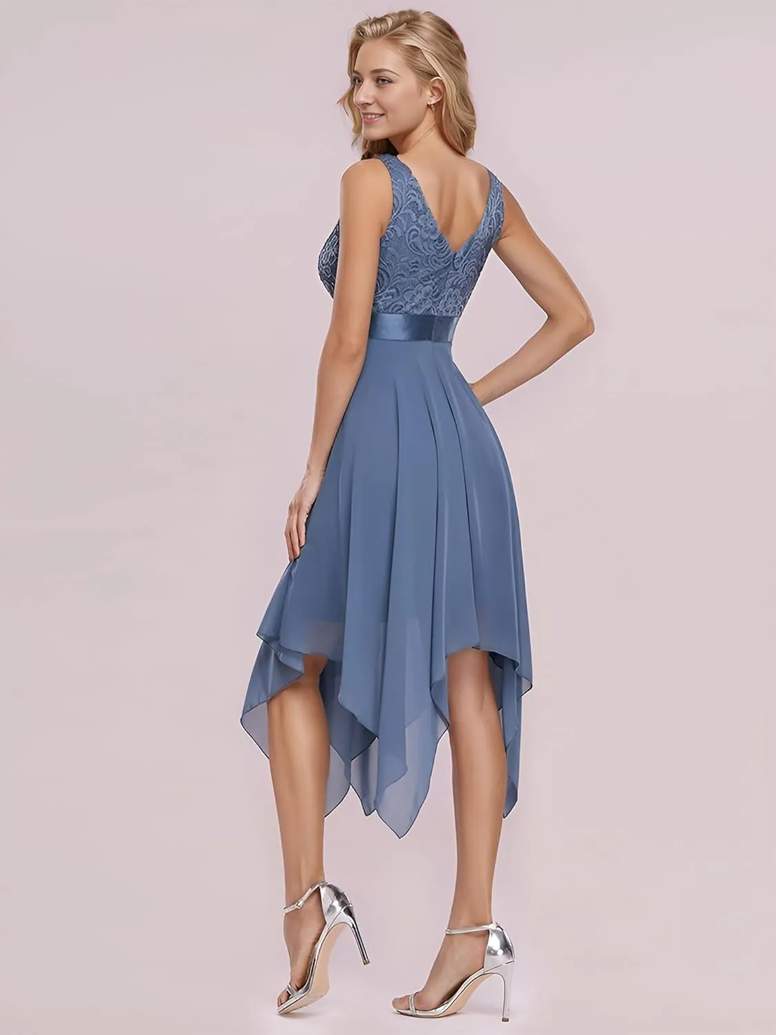 Ever-Pretty Women's Sexy V Neck Empire Waist Sleeveless Lace Chiffon Hi-Lo Cocktail Dress 00207-PH