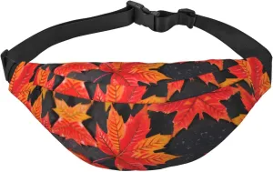 Fall Red Leaves Adjustable Belt Hip Bum Bag Fashion Water Resistant Hiking Waist Bag for Traveling Casual Running Hiking Cycling