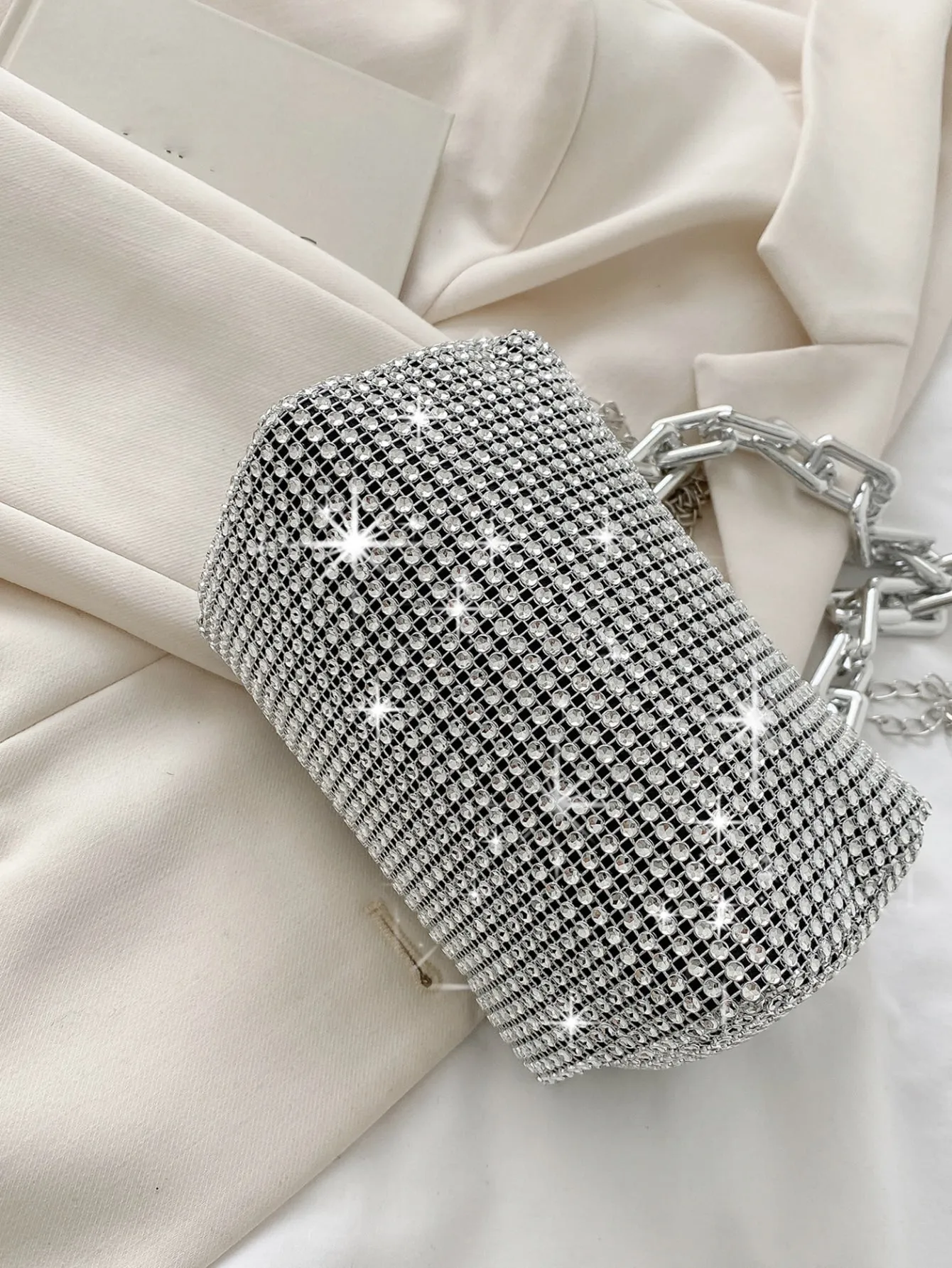Glitter Bling,Shiny Glamorous,Elegant,Exquisite Mini Rhinestone Decor Chain Bucket Bag Dinner Bag,Evening Bag For Party Girl,Woman,For Female Perfect For Party,Wedding,Prom,Dinner/Banquet, Best Gift For Women