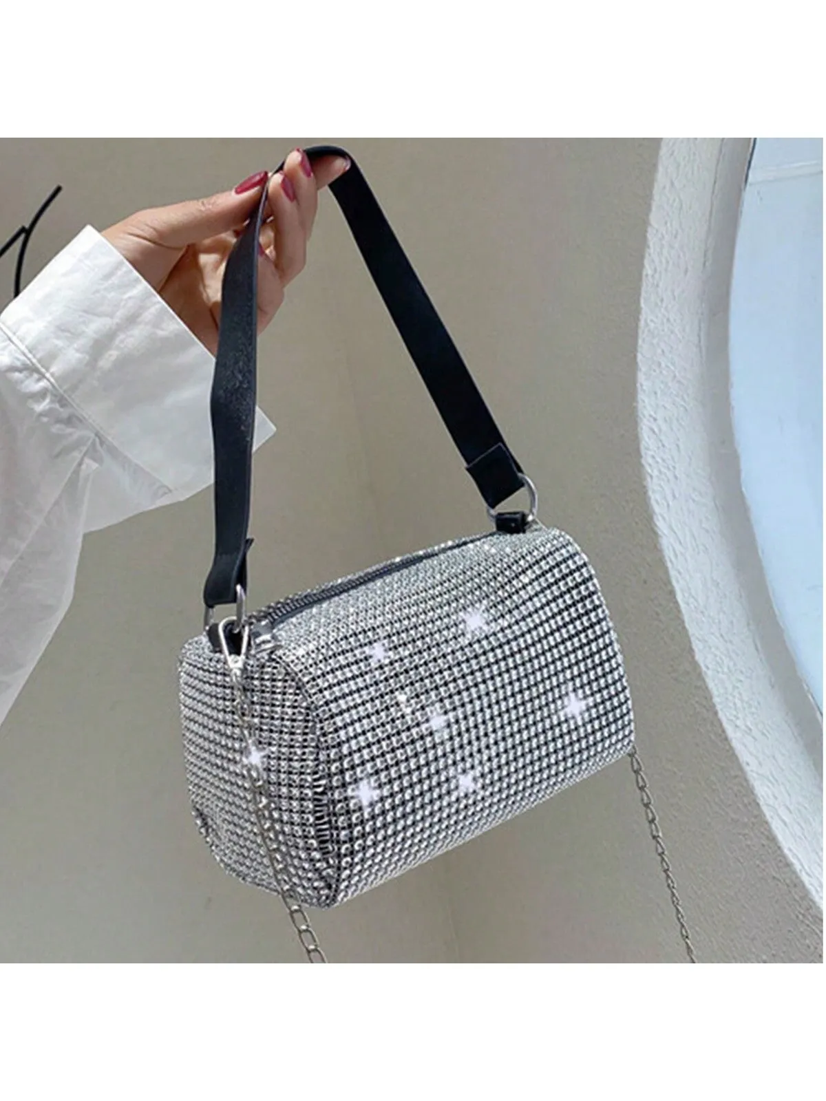Glitter Bling,Shiny Glamorous,Elegant,Exquisite Mini Rhinestone Decor Chain Bucket Bag Dinner Bag,Evening Bag For Party Girl,Woman,For Female Perfect For Party,Wedding,Prom,Dinner/Banquet, Best Gift For Women