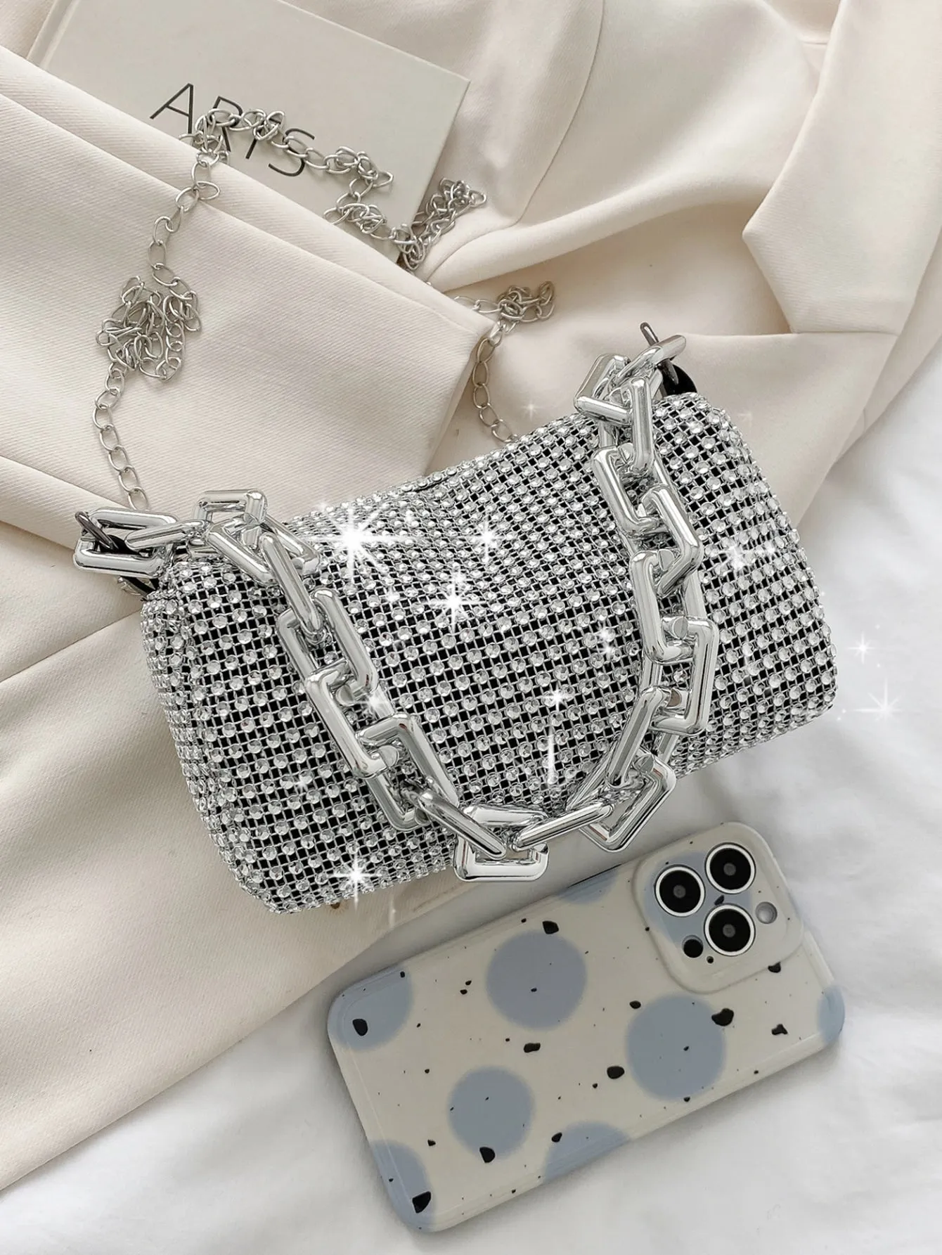Glitter Bling,Shiny Glamorous,Elegant,Exquisite Mini Rhinestone Decor Chain Bucket Bag Dinner Bag,Evening Bag For Party Girl,Woman,For Female Perfect For Party,Wedding,Prom,Dinner/Banquet, Best Gift For Women