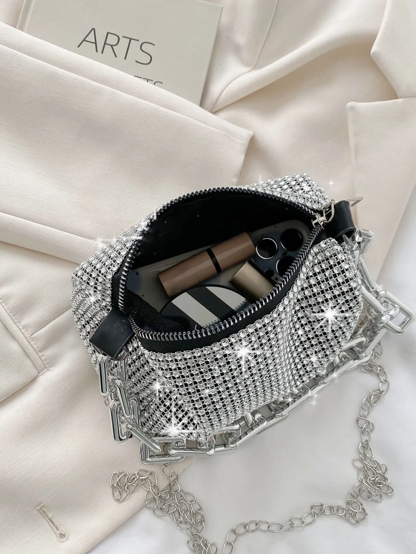 Glitter Bling,Shiny Glamorous,Elegant,Exquisite Mini Rhinestone Decor Chain Bucket Bag Dinner Bag,Evening Bag For Party Girl,Woman,For Female Perfect For Party,Wedding,Prom,Dinner/Banquet, Best Gift For Women