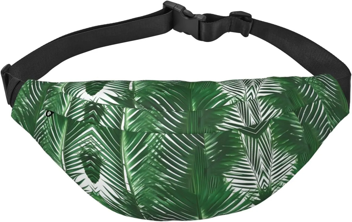 Green Palm Leaf Adjustable Belt Hip Bum Bag Fashion Water Resistant Hiking Waist Bag for Traveling Casual Running Hiking Cycling