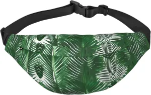 Green Palm Leaf Adjustable Belt Hip Bum Bag Fashion Water Resistant Hiking Waist Bag for Traveling Casual Running Hiking Cycling