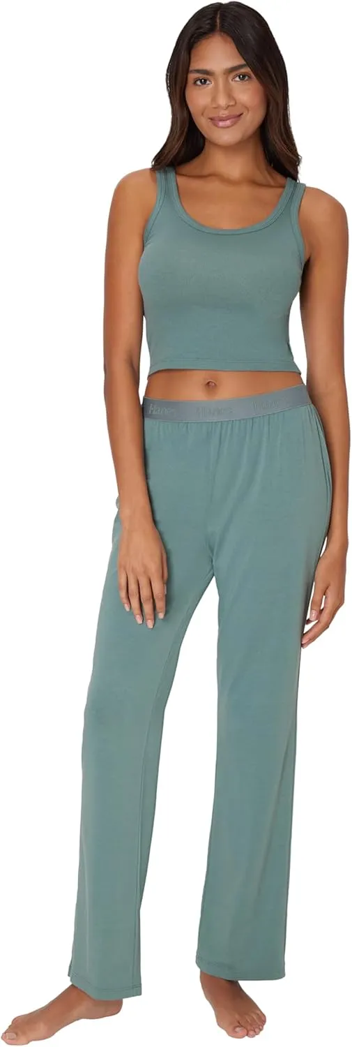 Hanes Women's Originals SuperSoft Comfywear 2 Piece Crop Tank & Lounge Pants Loungewear Set