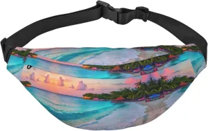 Jamaica Beach Adjustable Belt Hip Bum Bag Fashion Water Resistant Hiking Waist Bag for Traveling Casual Running Hiking Cycling, Black