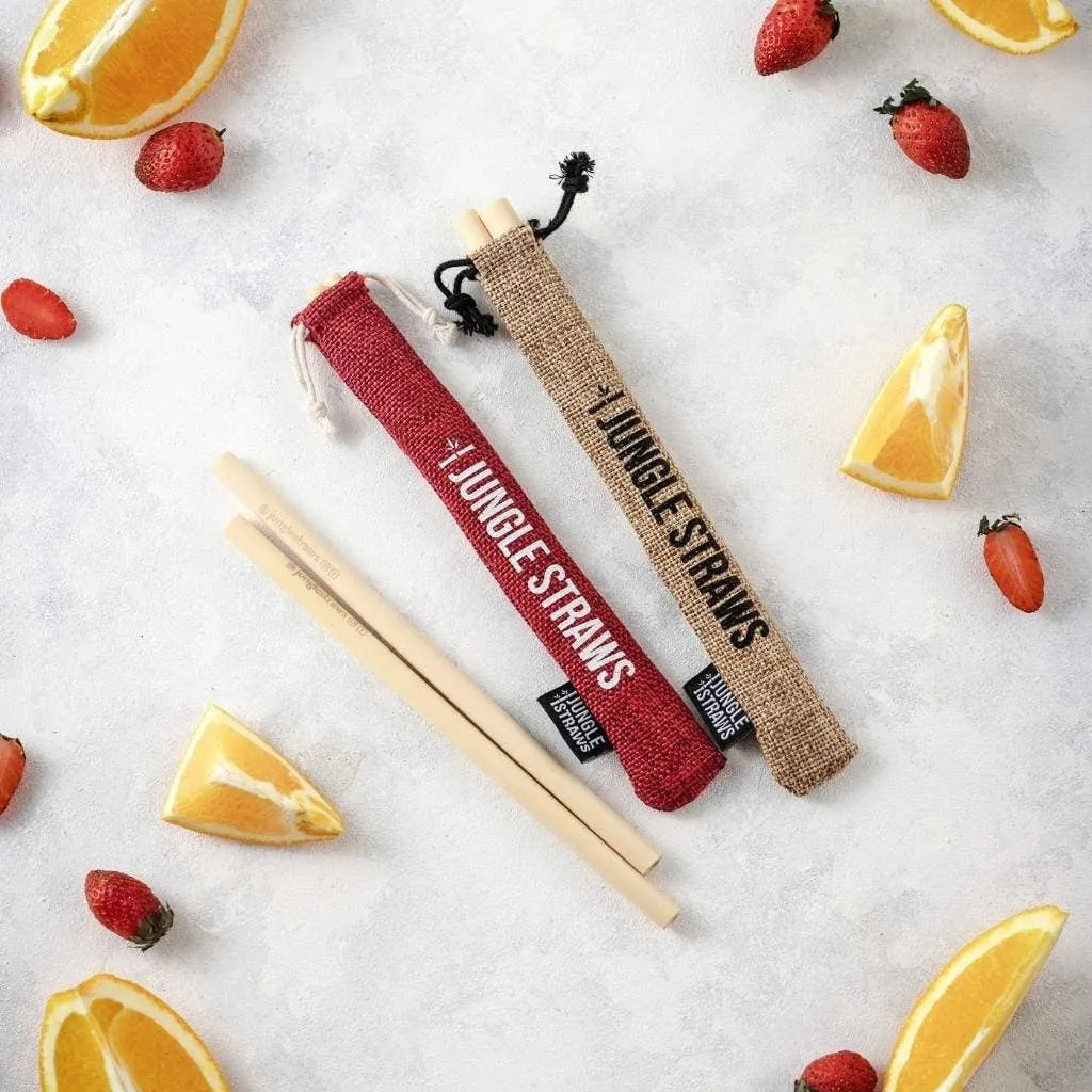 Jungle Culture - Bamboo Straws - Reusable Drinking Straw Set - Plastic-Free: Berry (Red)