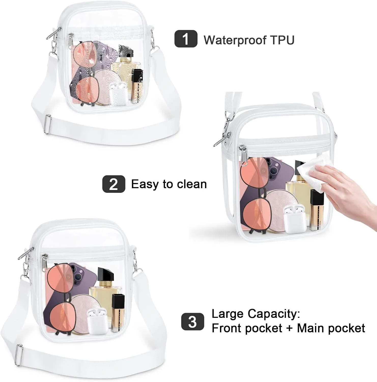 KETIEE Clear Crossbody Bag, Stadium Approved Clear Purse Bag for Concerts Sports Events Festivals