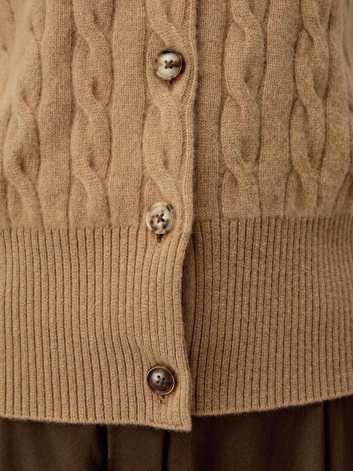 LilySilk 100% Cashmere Crewneck Cardigan Sweater for Women Long Sleeves Cable-Knit Buttoned Placket