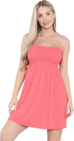 Loxdonz Women's Sun Strapless Tube Short Dress Summer Dresses Casual Mini Beach Cover Up