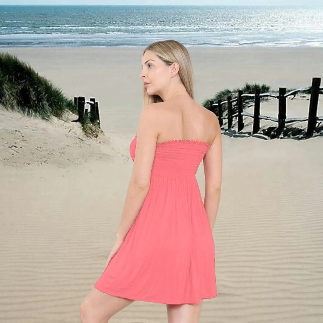 Loxdonz Women's Sun Strapless Tube Short Dress Summer Dresses Casual Mini Beach Cover Up