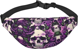 many Purple Rose Skull Adjustable Belt Hip Bum Bag Fashion Water Resistant Hiking Waist Bag for Traveling Casual Running Hiking Cycling