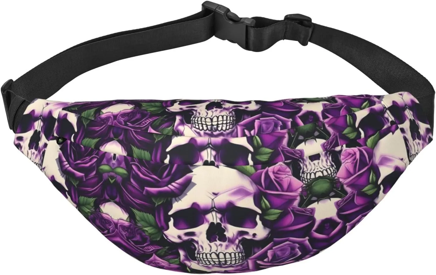 many Purple Rose Skull Adjustable Belt Hip Bum Bag Fashion Water Resistant Hiking Waist Bag for Traveling Casual Running Hiking Cycling