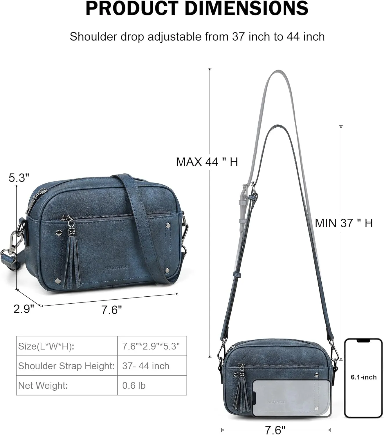 MASINTOR Crossbody Bags for Women Vegan Leather, Trendy Shoulder Purse with Adjustable Strap and Tassel