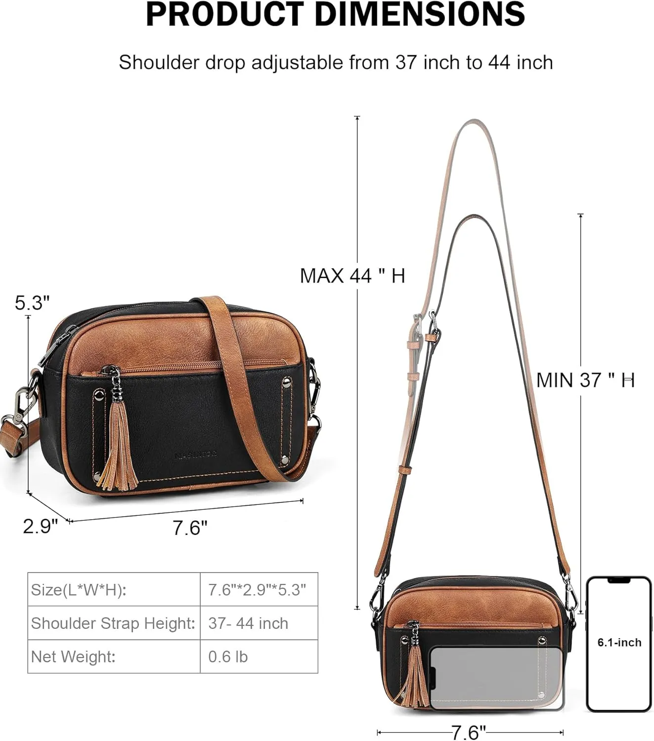 MASINTOR Crossbody Bags for Women Vegan Leather, Trendy Shoulder Purse with Adjustable Strap and Tassel
