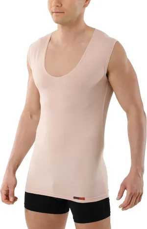 Men's Invisible Sleeveless Business Undershirt with deep v-Neck Stretch Cotton Nude Beige