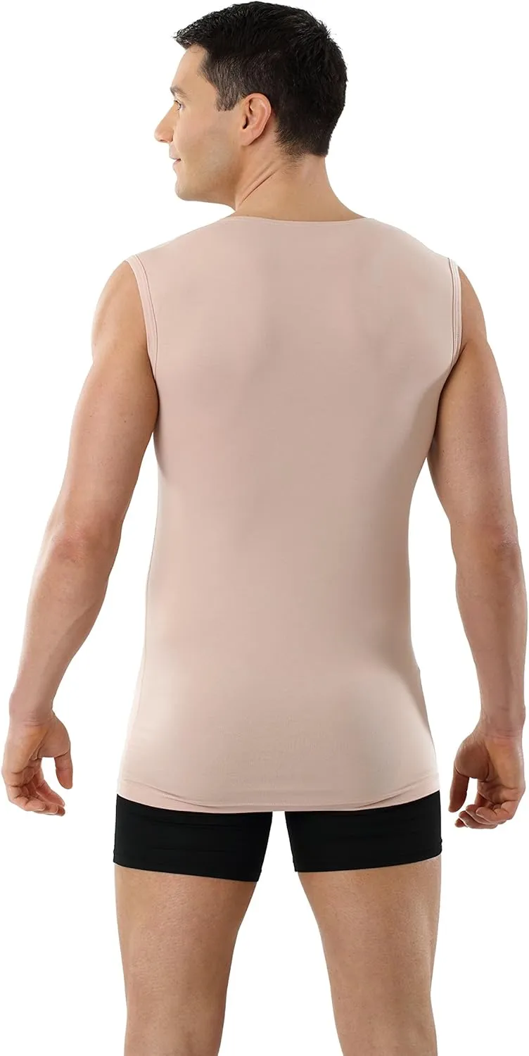 Men's Invisible Sleeveless Business Undershirt with deep v-Neck Stretch Cotton Nude Beige