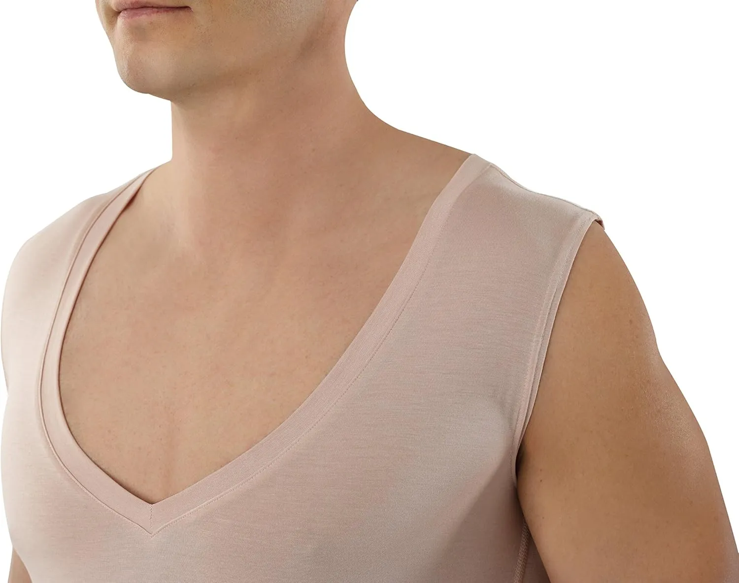 Men's Invisible Sleeveless deep v-Neck Business Undershirt Micromodal Light Nude Beige
