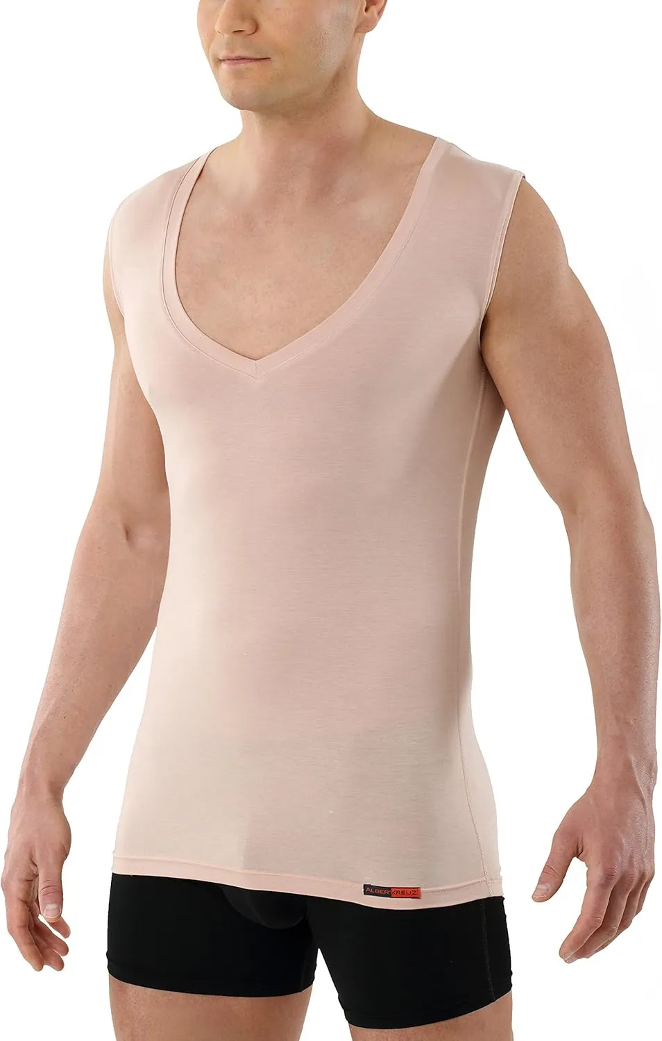 Men's Invisible Sleeveless deep v-Neck Business Undershirt Micromodal Light Nude Beige