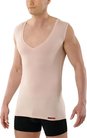 Men's Invisible Sleeveless deep v-Neck Business Undershirt Micromodal Light Nude Beige