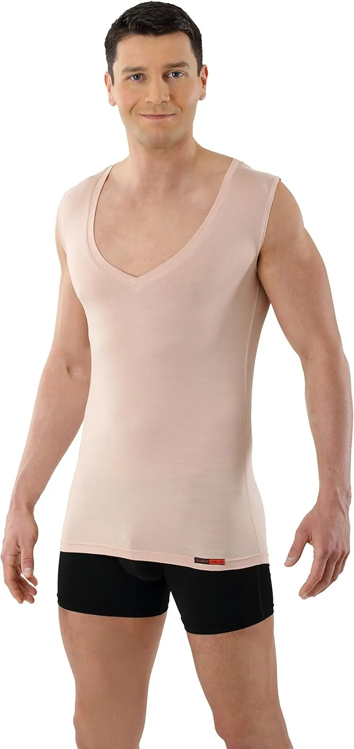 Men's Invisible Sleeveless deep v-Neck Business Undershirt Micromodal Light Nude Beige