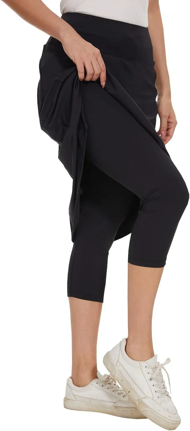 NOOYME Skorts for Women Leggings with Pockets 24" Knee Length Modest Athletic Running Skirts