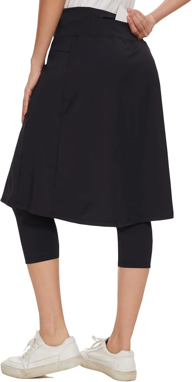 NOOYME Skorts for Women Leggings with Pockets 24" Knee Length Modest Athletic Running Skirts