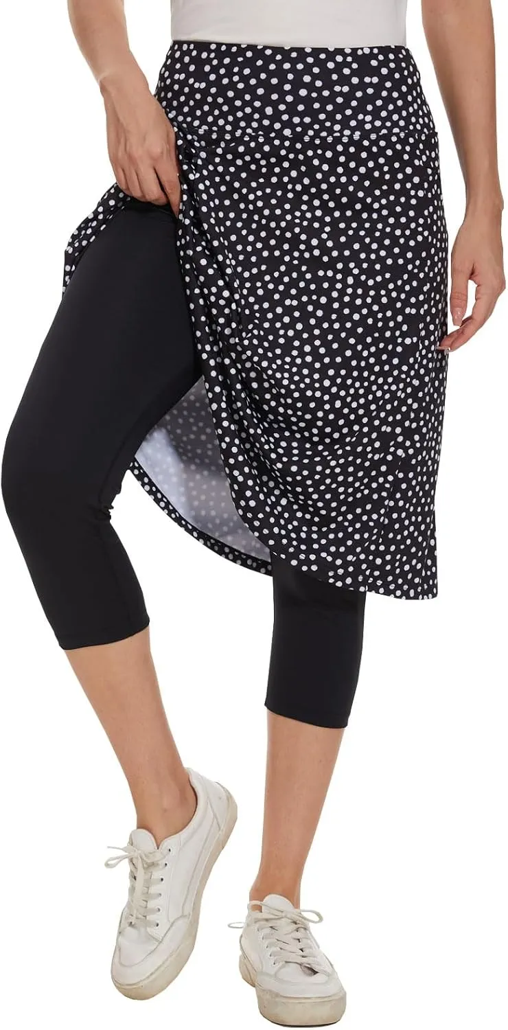 NOOYME Skorts for Women Leggings with Pockets 24" Knee Length Modest Athletic Running Skirts