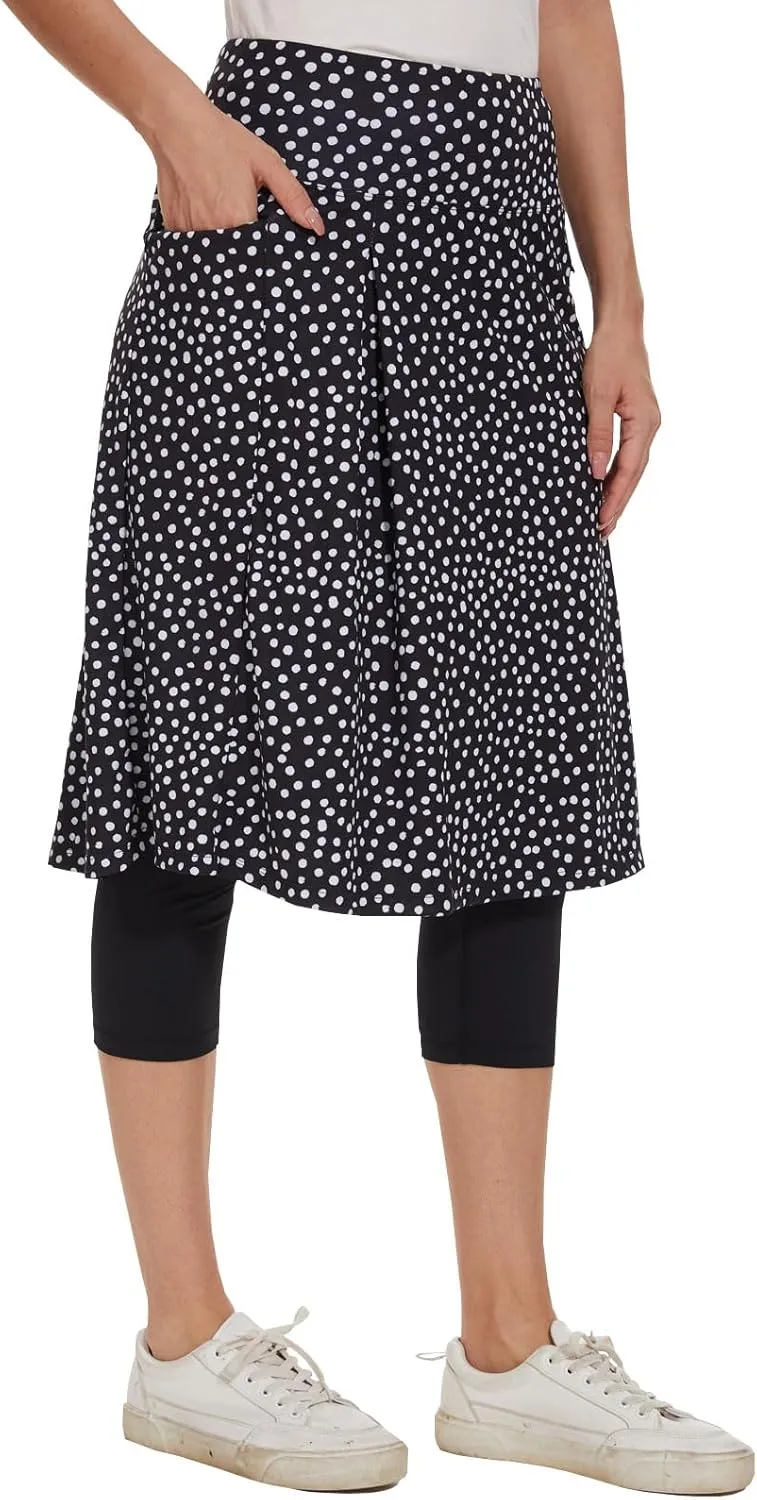 NOOYME Skorts for Women Leggings with Pockets 24" Knee Length Modest Athletic Running Skirts