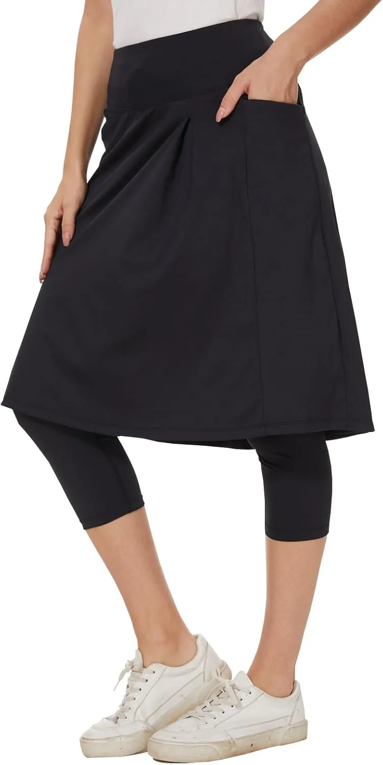 NOOYME Skorts for Women Leggings with Pockets 24" Knee Length Modest Athletic Running Skirts