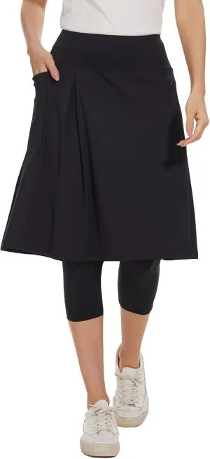 NOOYME Skorts for Women Leggings with Pockets 24" Knee Length Modest Athletic Running Skirts