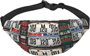 Old License Plate Adjustable Belt Hip Bum Bag Fashion Water Resistant Hiking Waist Bag for Traveling Casual Running Hiking Cycling