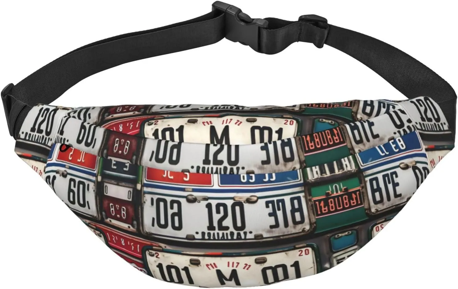 Old License Plate Adjustable Belt Hip Bum Bag Fashion Water Resistant Hiking Waist Bag for Traveling Casual Running Hiking Cycling