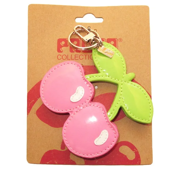 Pacha Pink Cherry Charm Keyring with Compact Mirror