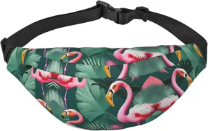 Palm Leaf and Flamingos Couple Adjustable Belt Hip Bum Bag Fashion Water Resistant Hiking Waist Bag for Traveling Casual Running Hiking Cycling