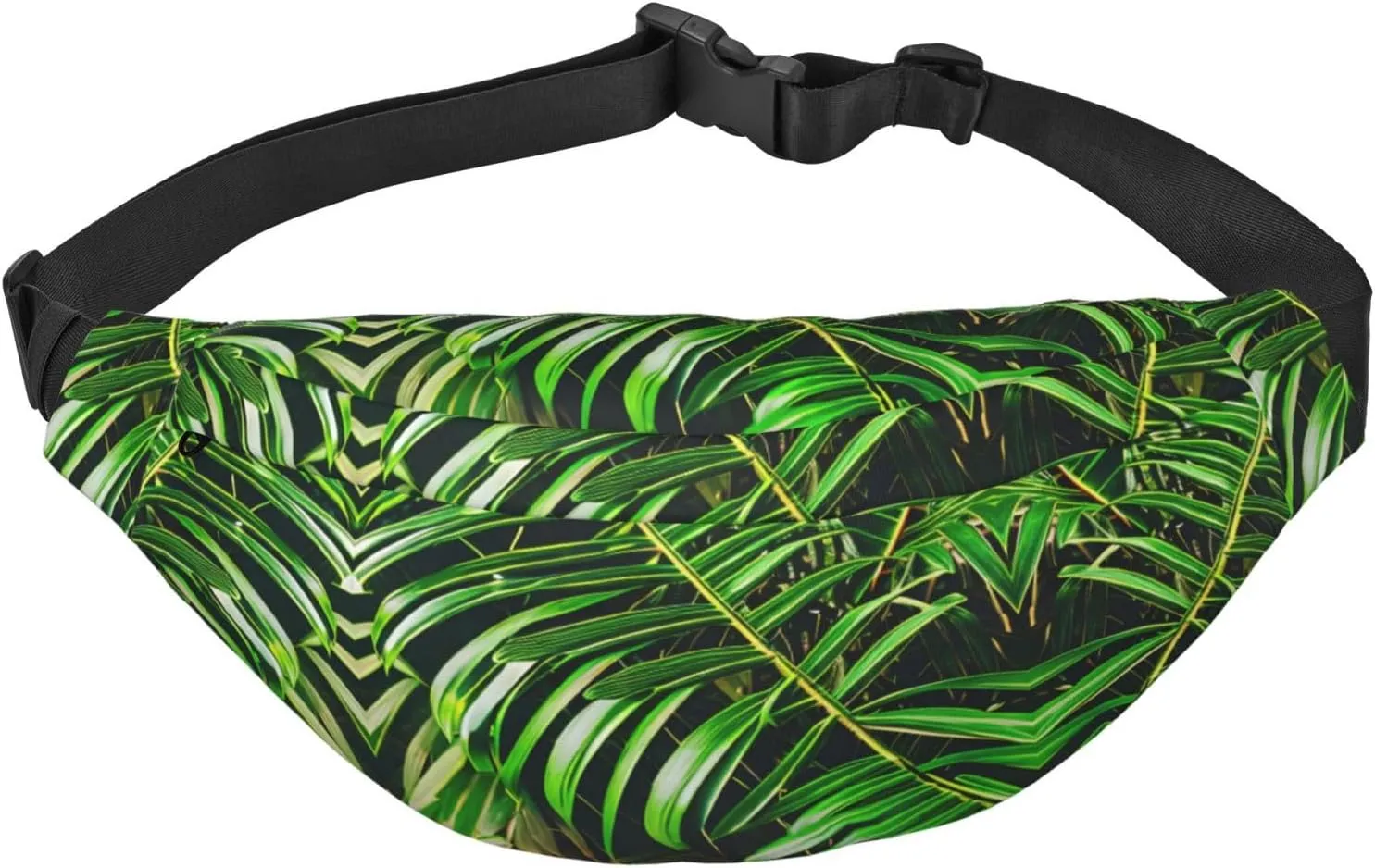 Palm Tree Green Leaves Adjustable Belt Hip Bum Bag Fashion Water Resistant Hiking Waist Bag for Traveling Casual Running Hiking Cycling